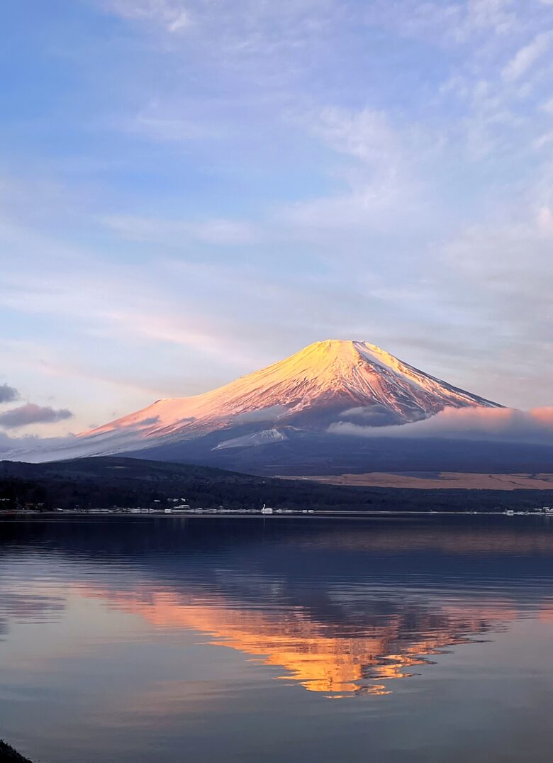 レイクロッジヤマナカ　湖畔から見る富士山