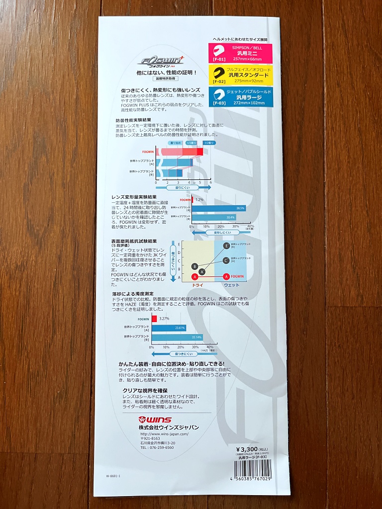 WINS FOGWIN+　パッケージ裏